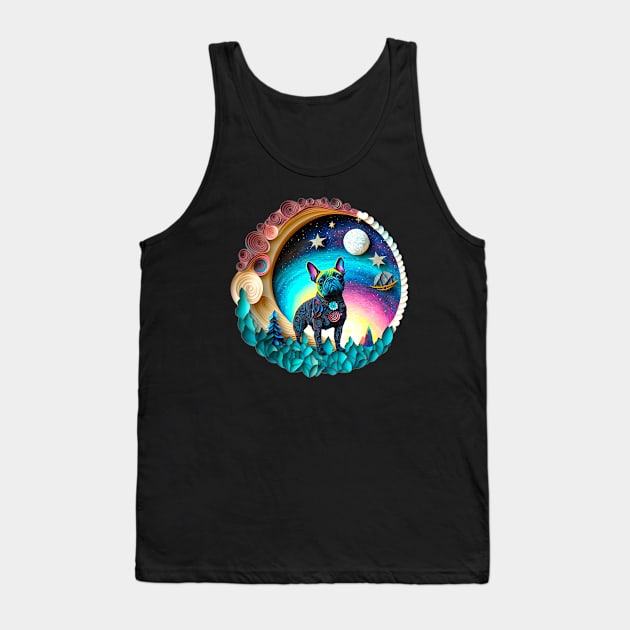 French Bulldog Frenchie Full Moon Galaxy Stars Trees Artwork Tank Top by joannejgg